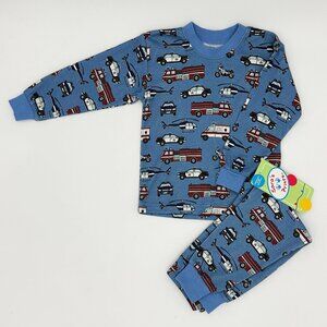 NWT Sara's Prints Toddler Boys Safety Vehicles Print Loose Fit Pajama Set Size 2